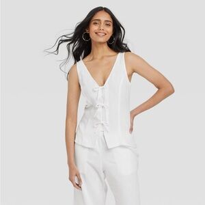 A New Day White Sleeveless Top with Bow Details